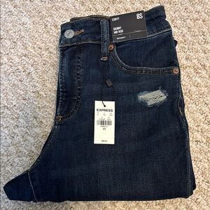 Express Curvy, Skinny, Mid Rise Dark Blue Ankle Cropped Jeans